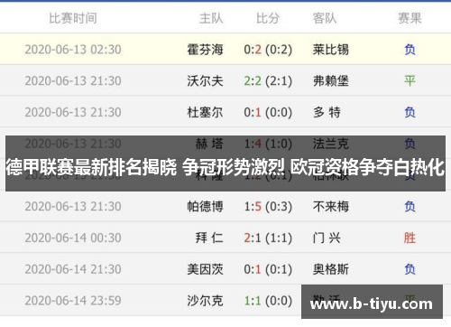 德甲联赛最新排名揭晓 争冠形势激烈 欧冠资格争夺白热化