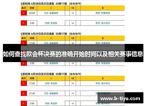 如何查找欧会杯决赛的准确开始时间以及相关赛事信息 如何查找欧会杯决赛的准确开始时间以及相关赛事信息